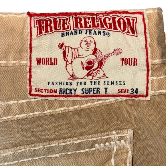 RARE Vintage True Religion World Tour Ricky Super T Tan Men's Jeans 42x35 - Picture 7 of 7